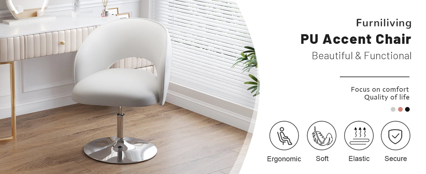 Vanity Chair PU Leather Swivel Accent Chair Adjustable Height Makeup Chair