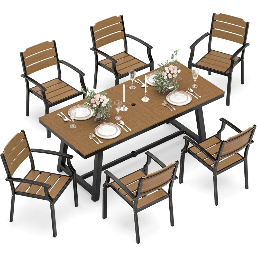 Ljustra 7-Piece Patio Table and Chairs Set All-Weather Outdoor Furniture