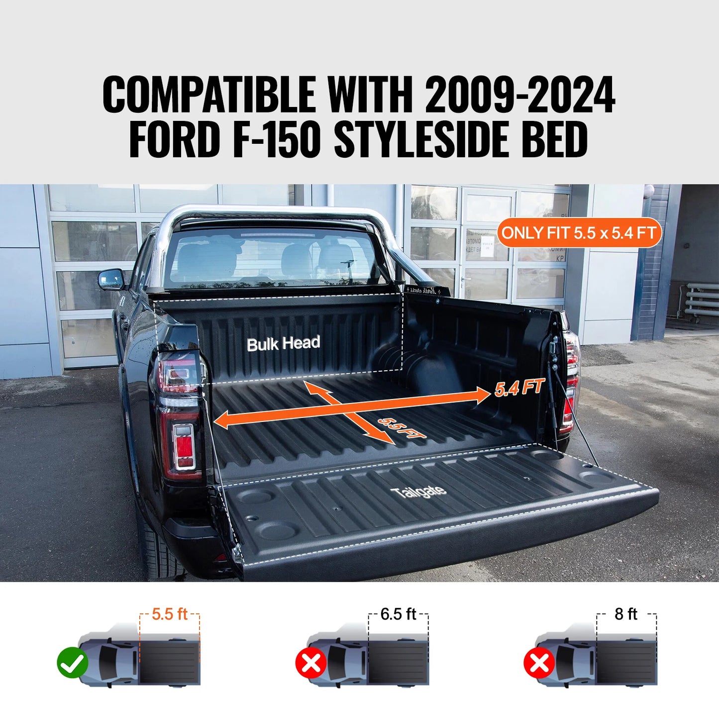 SucceBuy Roll Up Truck Bed Cover for 2009-2024 Ford F-150 5.5ft