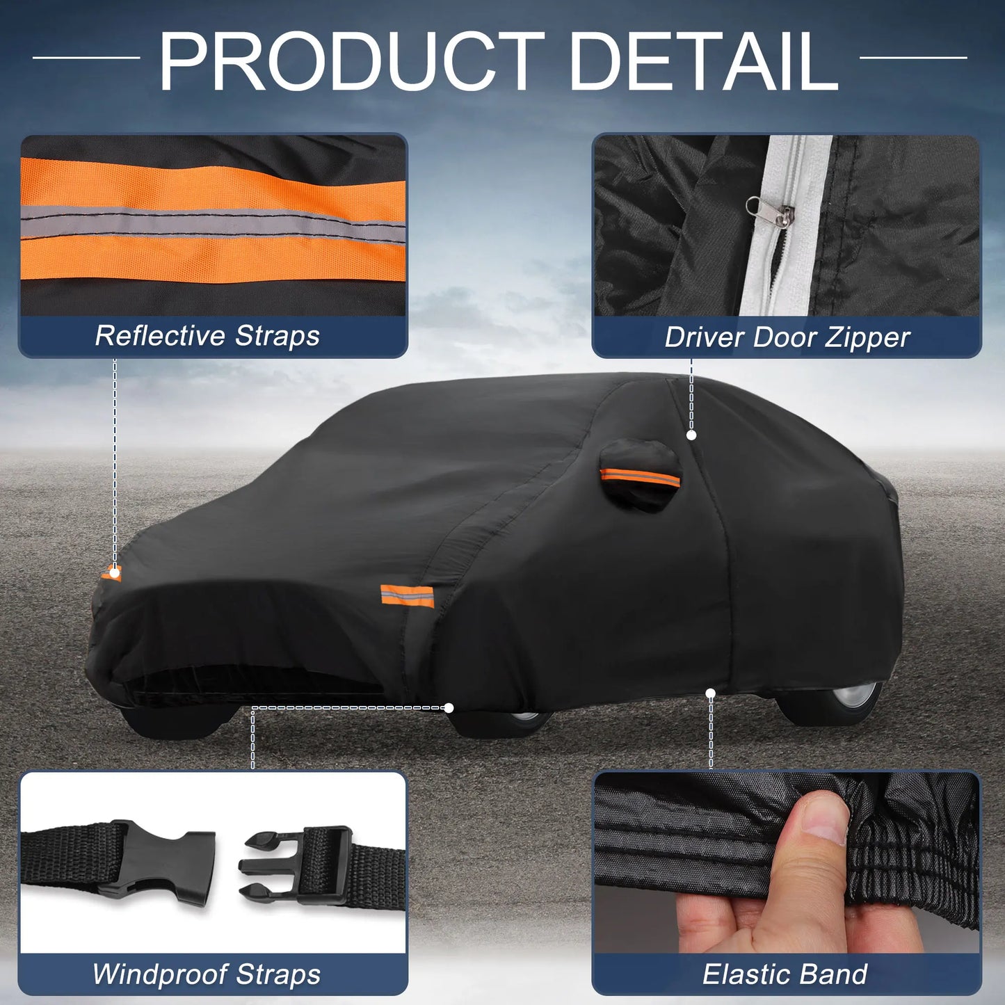 Uxcell Car Cover for Kia K5 with Left Side Door Zipper 210D-PU