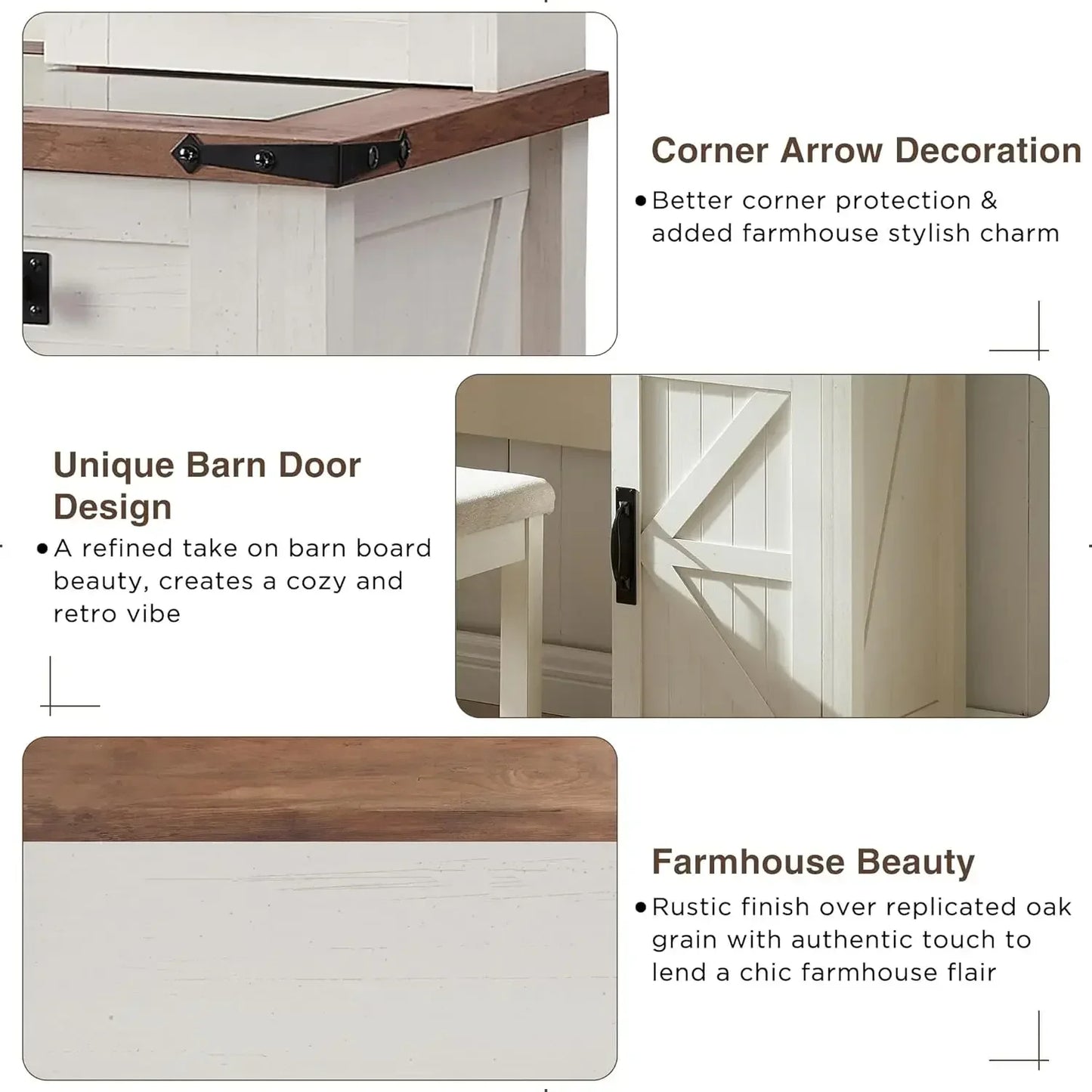 Farmhouse Makeup Vanity Desk Sliding Mirror Lights 42 Inch 2 Drawers