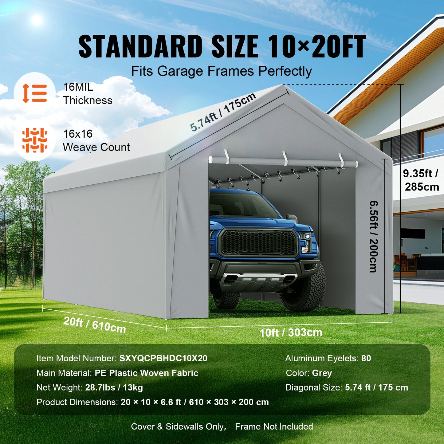 Ljustra Heavy-Duty Waterproof Carport Replacement Canopy Cover Shelter