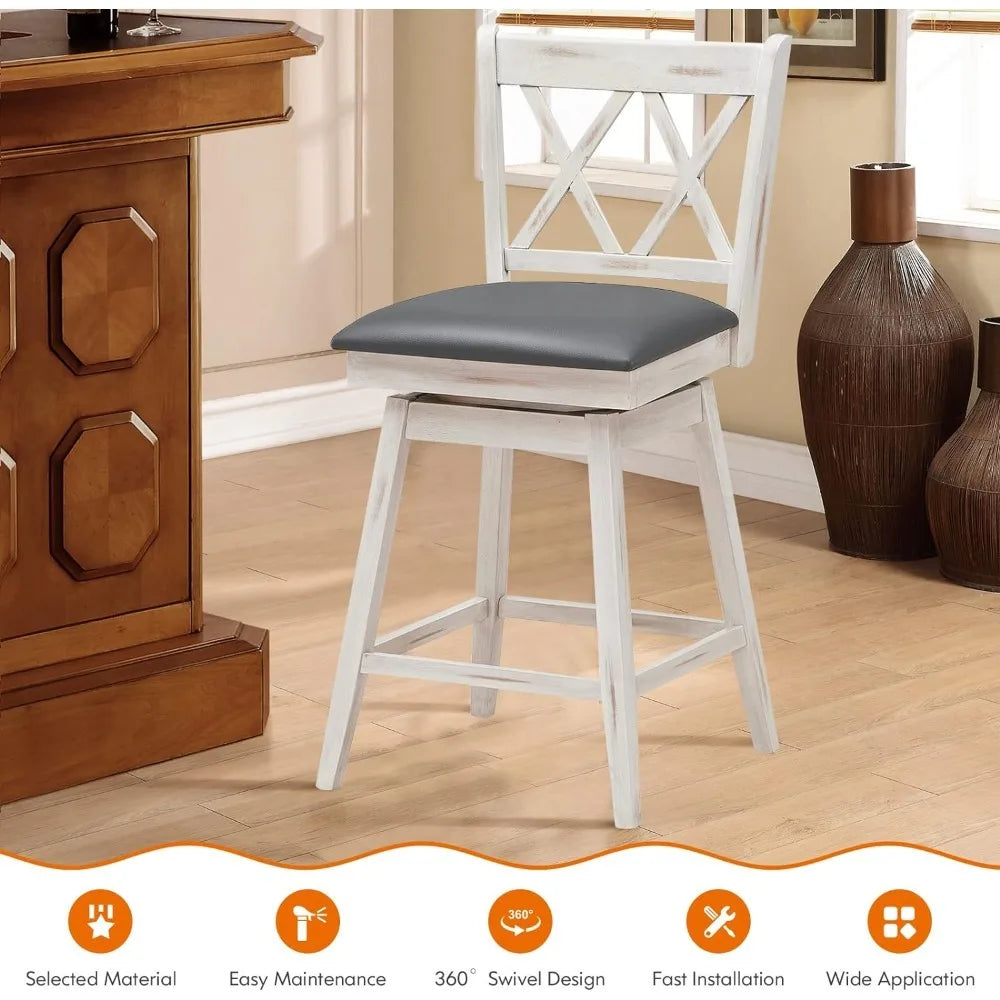 Bar Stool Set of 4 360° Swivel Counter Height with Footrest Ergonomic Backrest