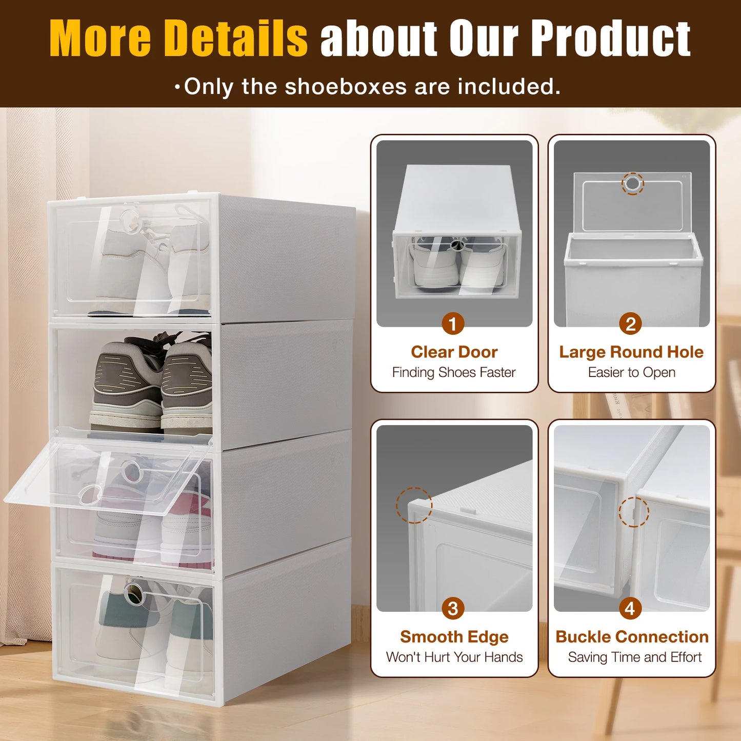 24 Pcs Stackable Transparent Shoe Box Dustproof Storage Organizer