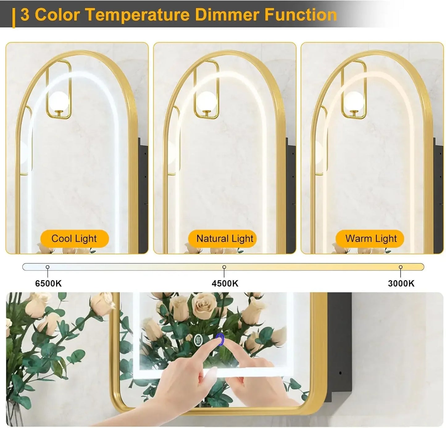 Lighted Arched Medicine Cabinet LED Mirror Recessed Bathroom Storage