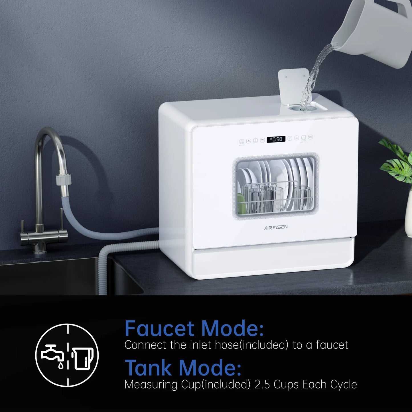 Ljustra Portable Countertop Dishwasher Large Capacity 12H Delay Start