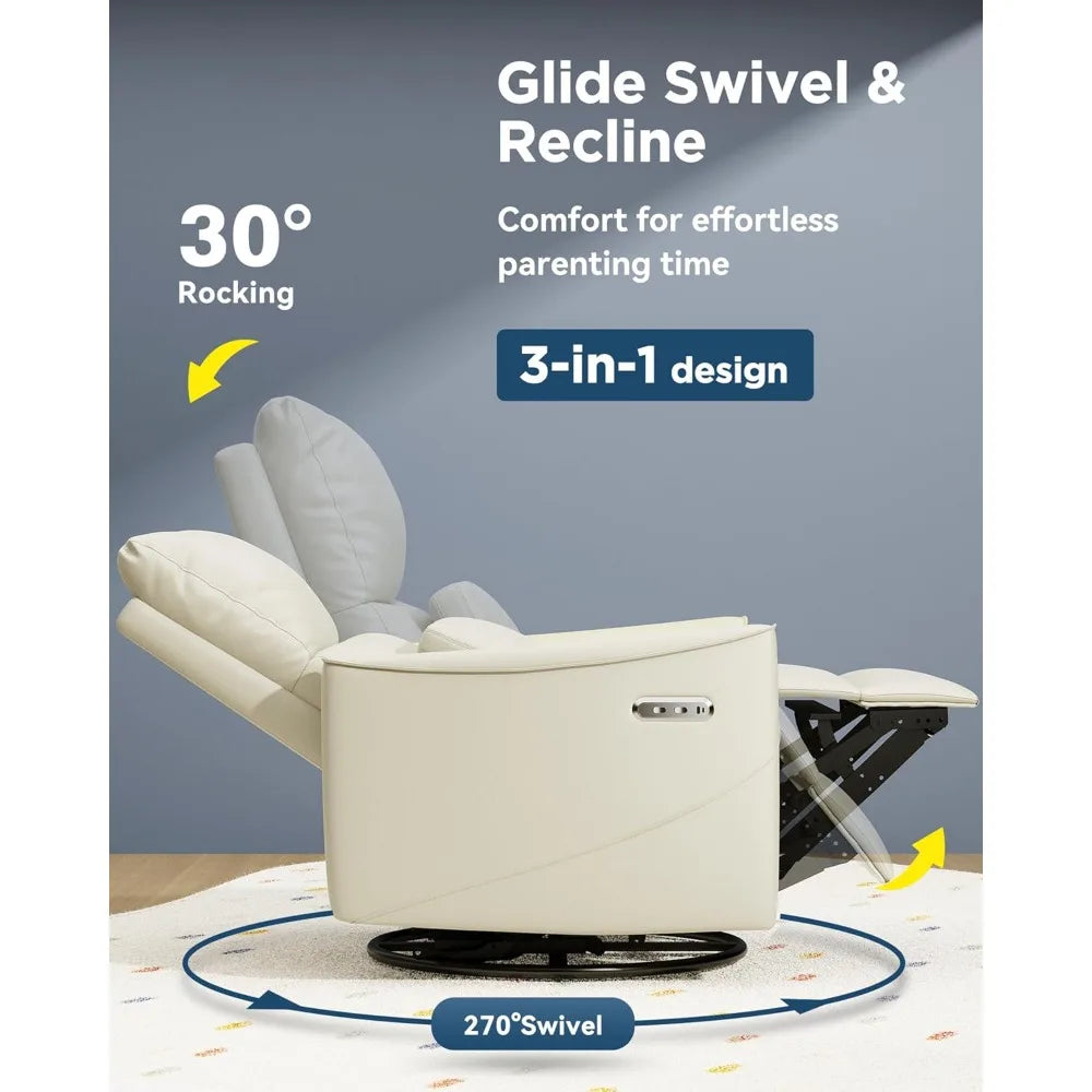 Power Swivel Rocker Recliner Chair for Adults Nursery Glider USB Port