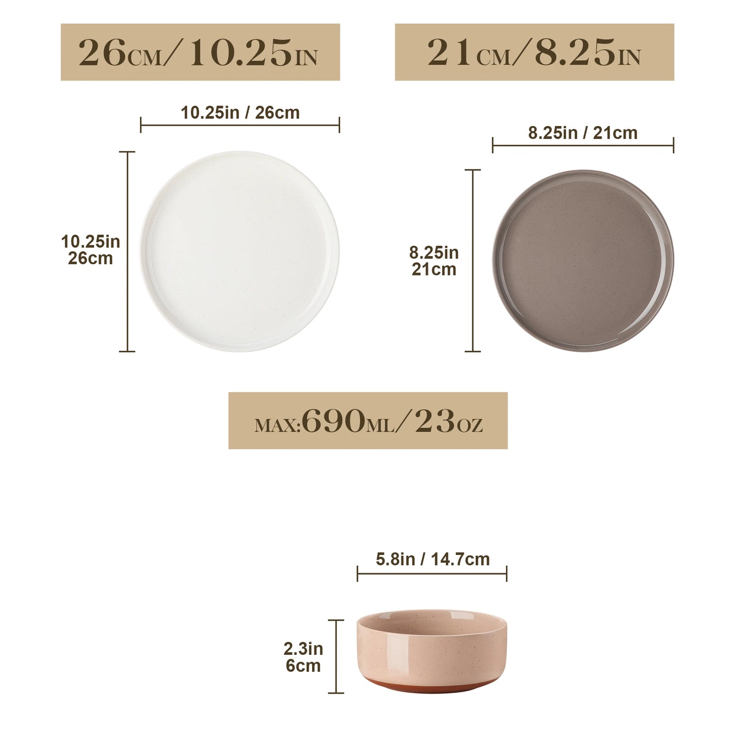 Ljustra 12/24 Pcs Dinnerware Set Curved Edge Stoneware Plates