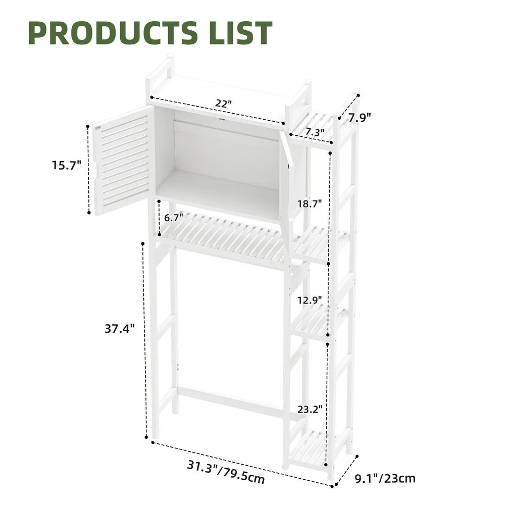 Bamboo Over The Toilet Bathroom Storage Cabinet Rack 4 Tier Shelves