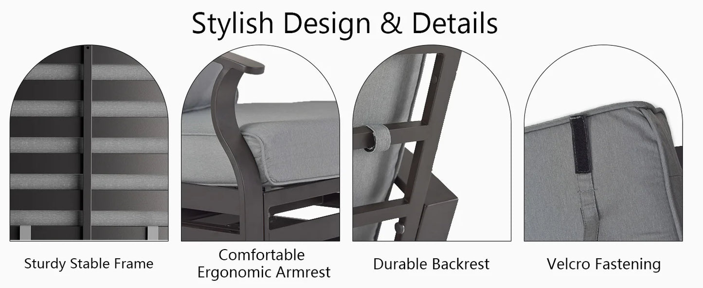 Ljustra Aluminum Patio Furniture Set Fire Pit Table Swivel Chairs Sofa