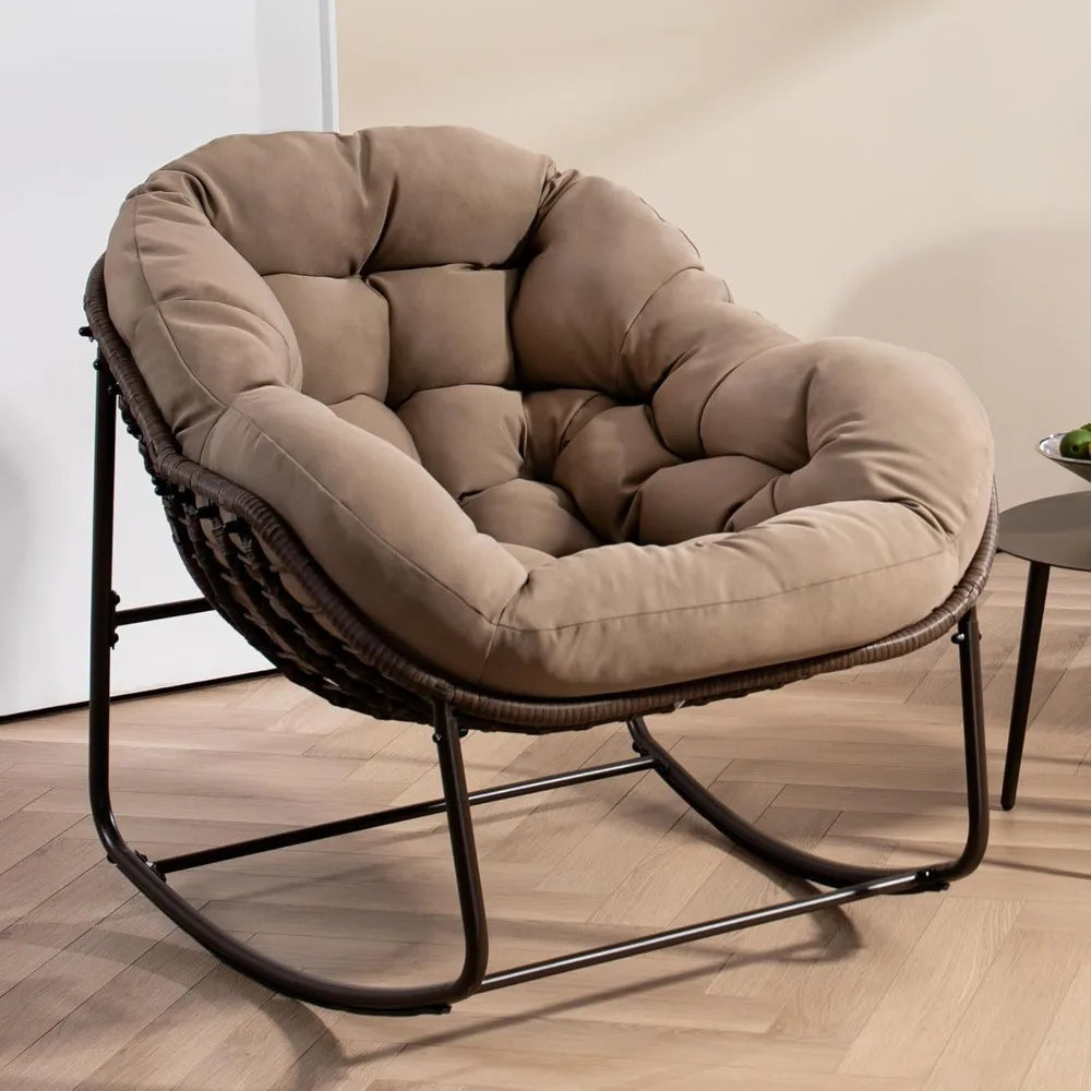 Oversized Papasan Rocking Chair Indoor Outdoor with Padded Cushion