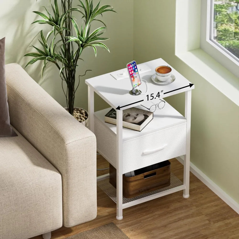 Nightstands Set of 2 with Charging Station LED Light Strip Drawer