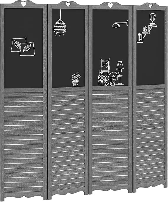 4-Panel Folding Room Divider with Blackboard Privacy Screen for Office Bedroom