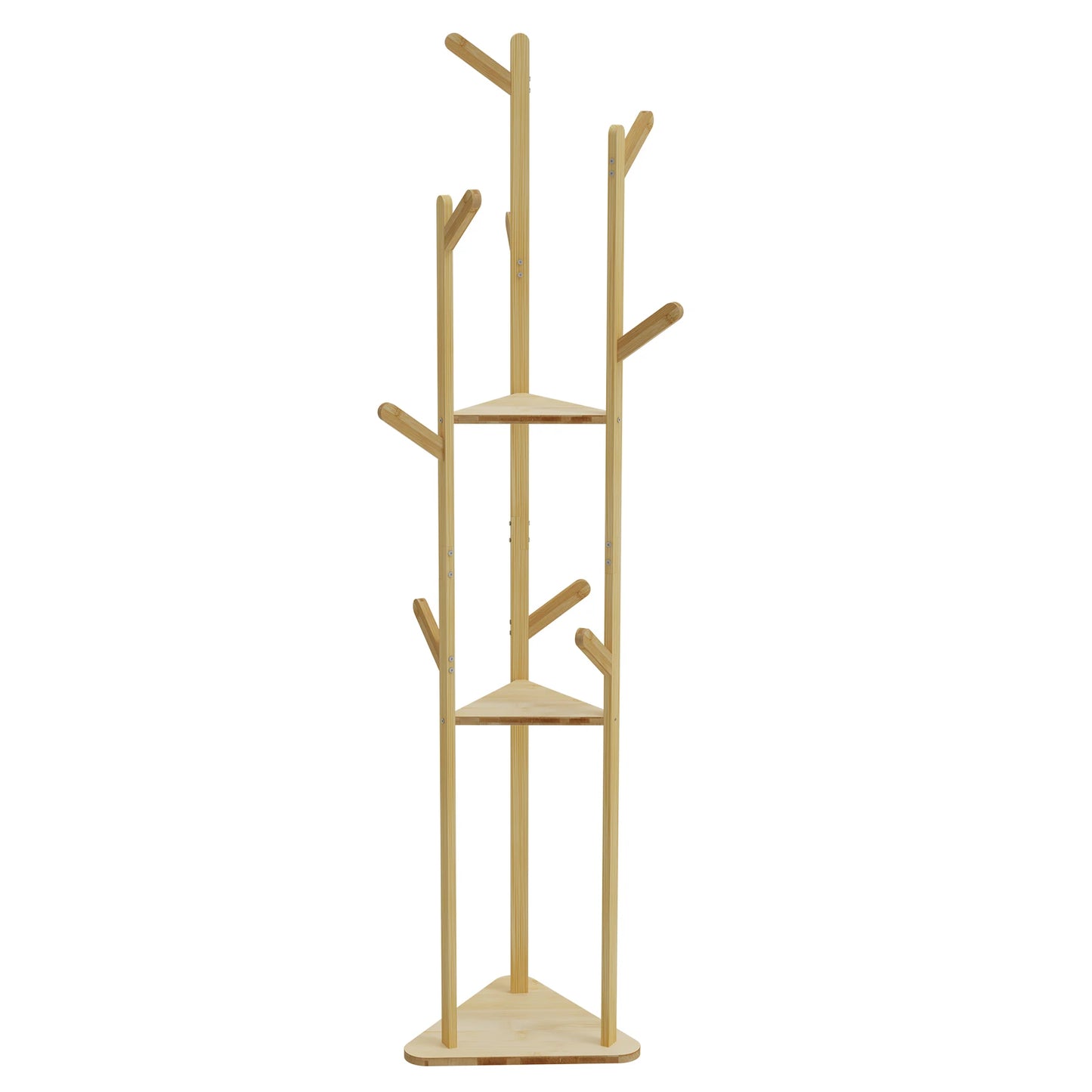Bamboo Corner Tree Coat Rack Stand Clothes Hanger with 9 Hooks