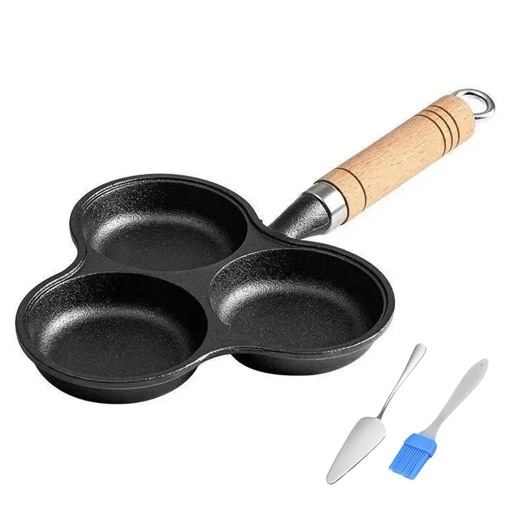 3-Cup Cast Iron Pancake Pan Non Stick Egg Cooker Omelette Breakfast Pan