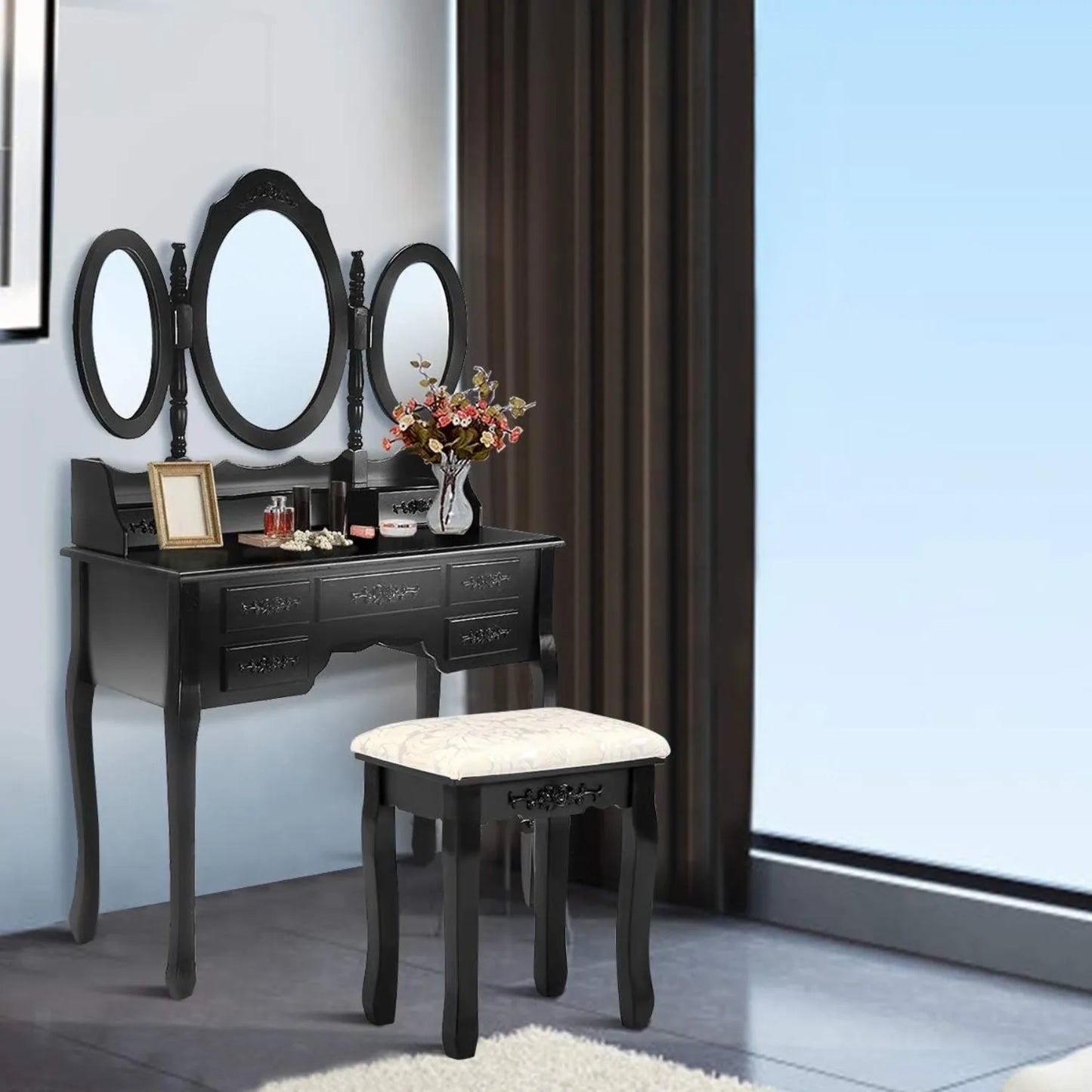 Ljustra Vanity Stool Makeup Bench Upholstered Dressing Stool Modern