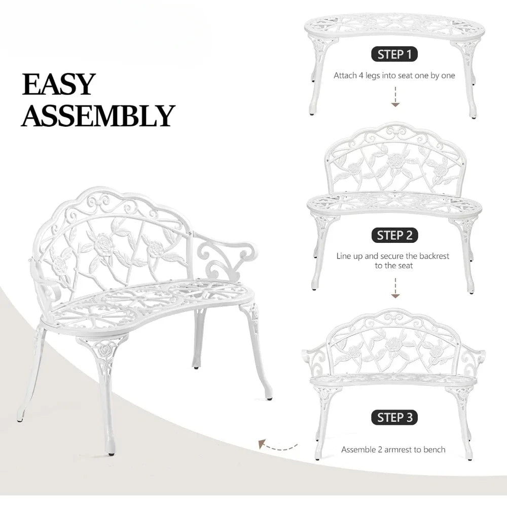 Patio Park Garden Metal Rose Bench Outdoor Cast Iron Aluminum Chair