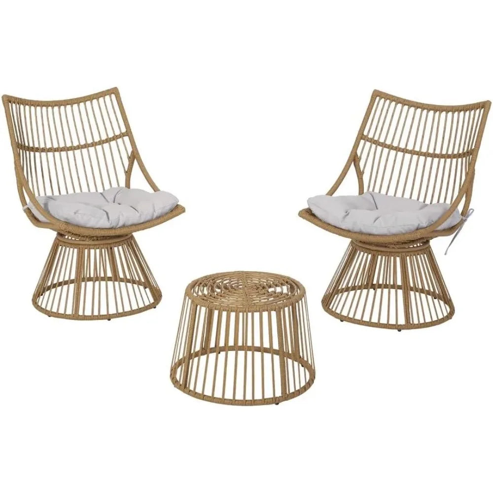 Outdoor Wicker Bistro Patio Furniture Set Retro High Back Chair Table