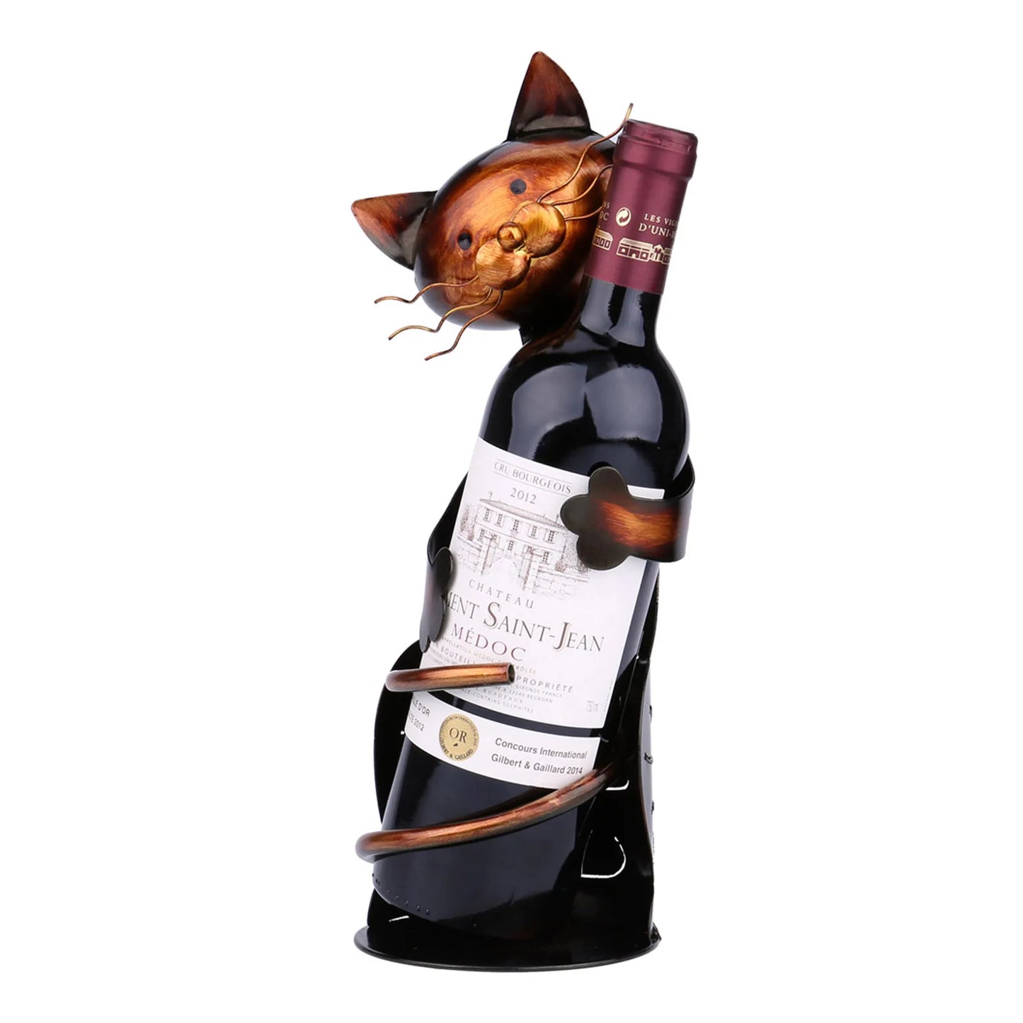 Ljustra Cat Shaped Wine Holder Unique Metal Sculpture Home Decor