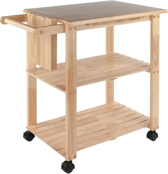 Kitchen Storage Cart Rolling Utility Trolley Natural Finish Island