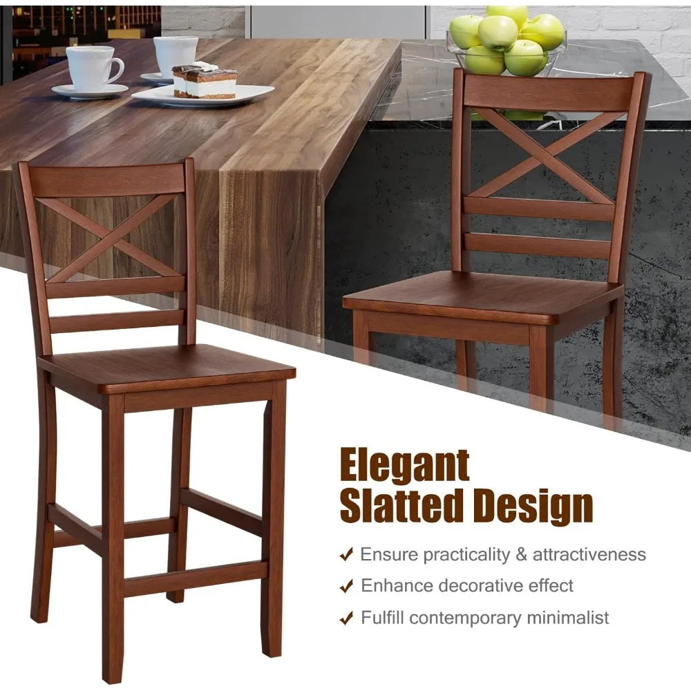 Bar Stools Set of 2 Antique Kitchen Counter Height Chairs Rubberwood