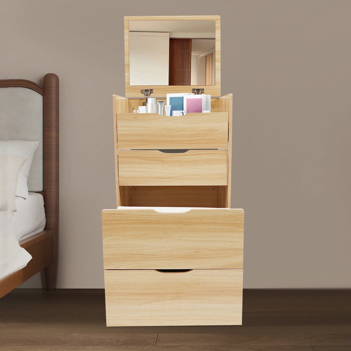 48CM Log Color Vanity Desk with Makeup Stool Modern Dresser Table