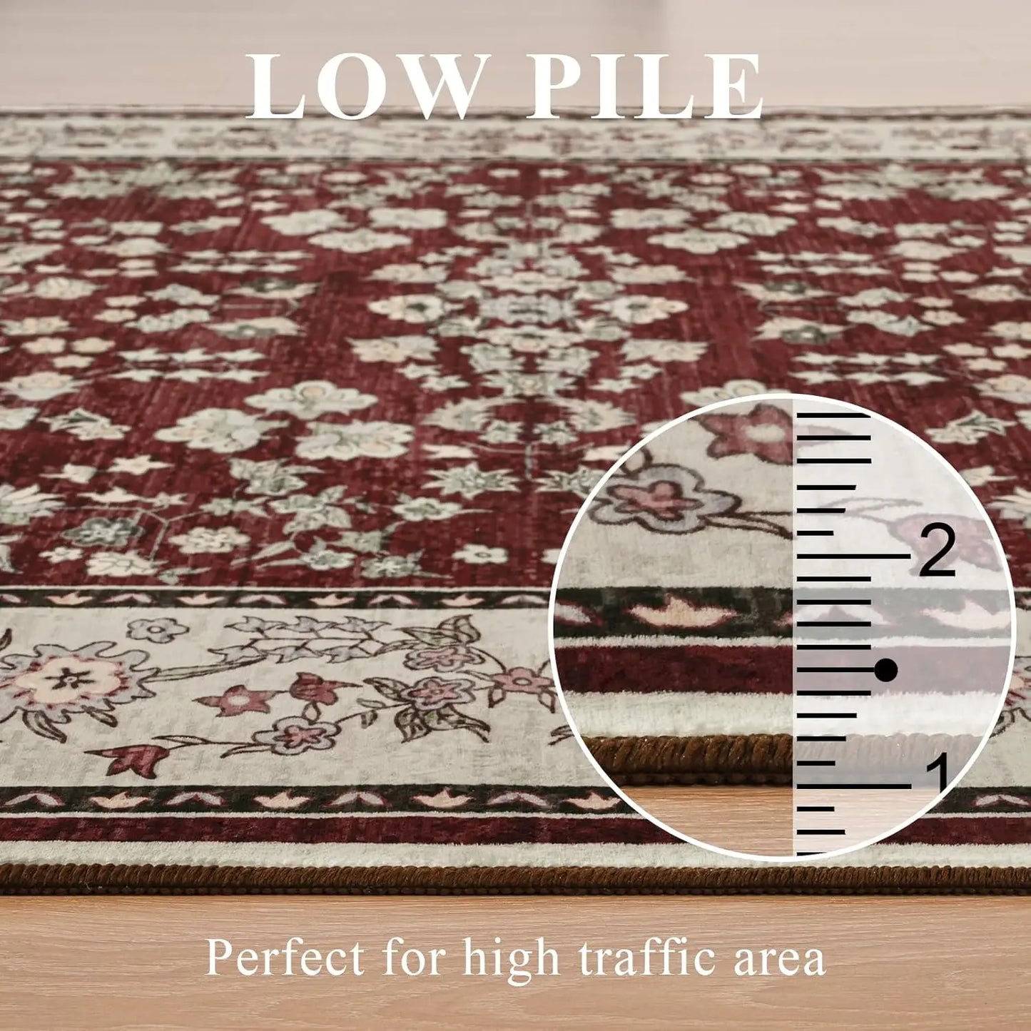Ljustra Washable Area Rug Vintage Floral Print Non Slip Soft Carpet