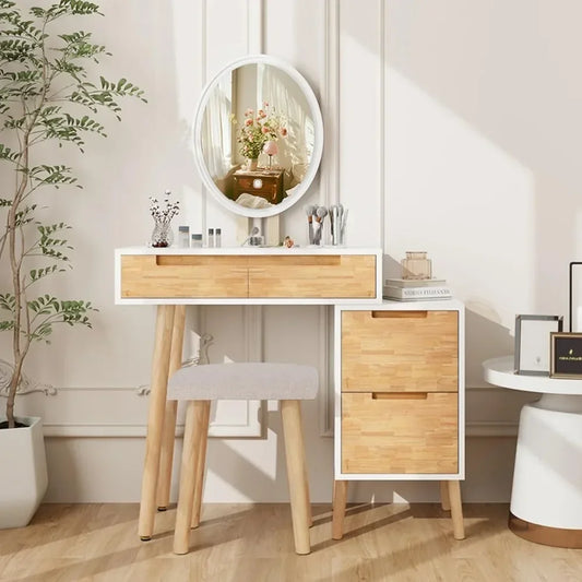 Small Vanity with 4 Drawers Adjustable Lighting Mirror for Small Spaces