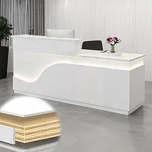 Modern Reception Desk with Locking Drawers LED Light Strip Office Counter