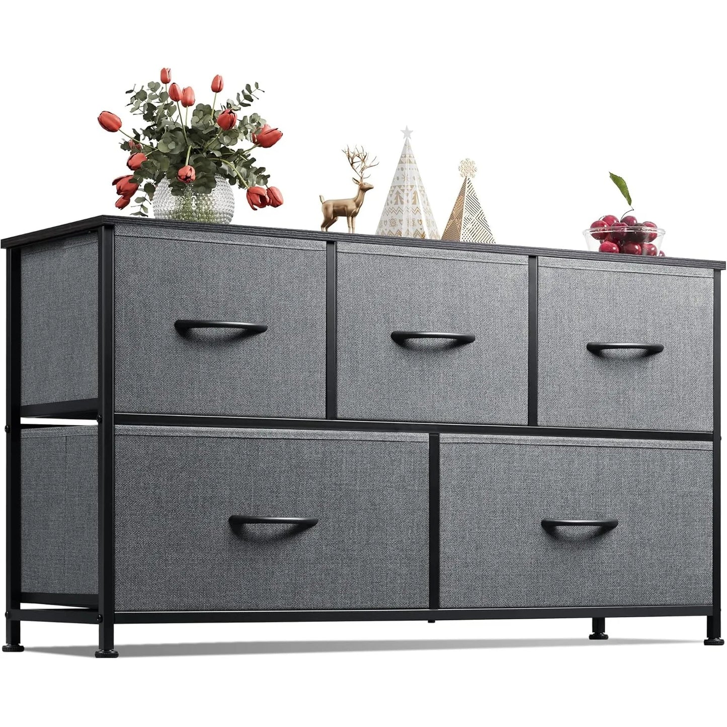 Dresser for Bedroom with 5 Drawers Storage Organizer Unit Fabric Bins