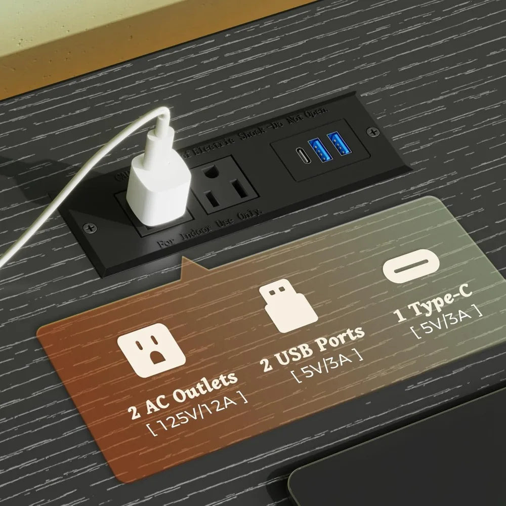 Modern TV Stand with Power Outlets LED Lights 7 Drawer Console