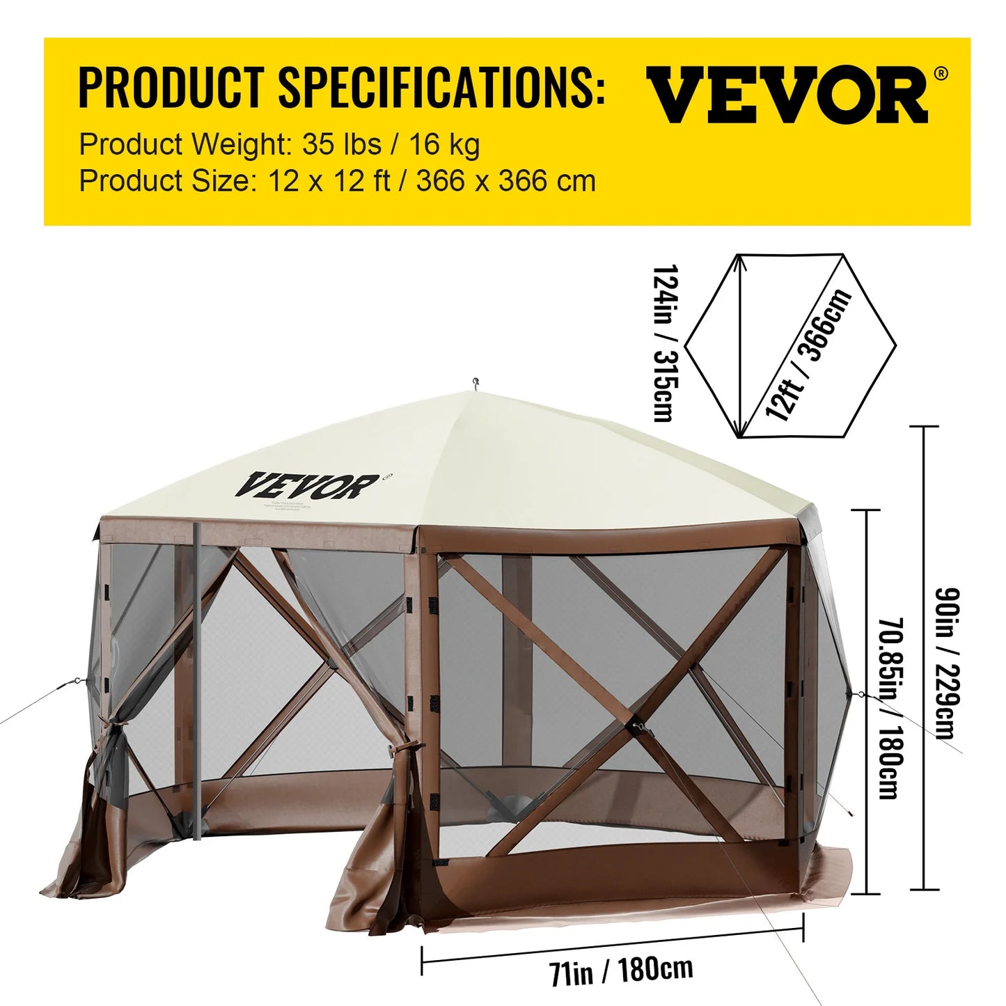 Ljustra Pop-up Camping Gazebo Tent 12' x 12' 10' x 10' Canopy Shelter