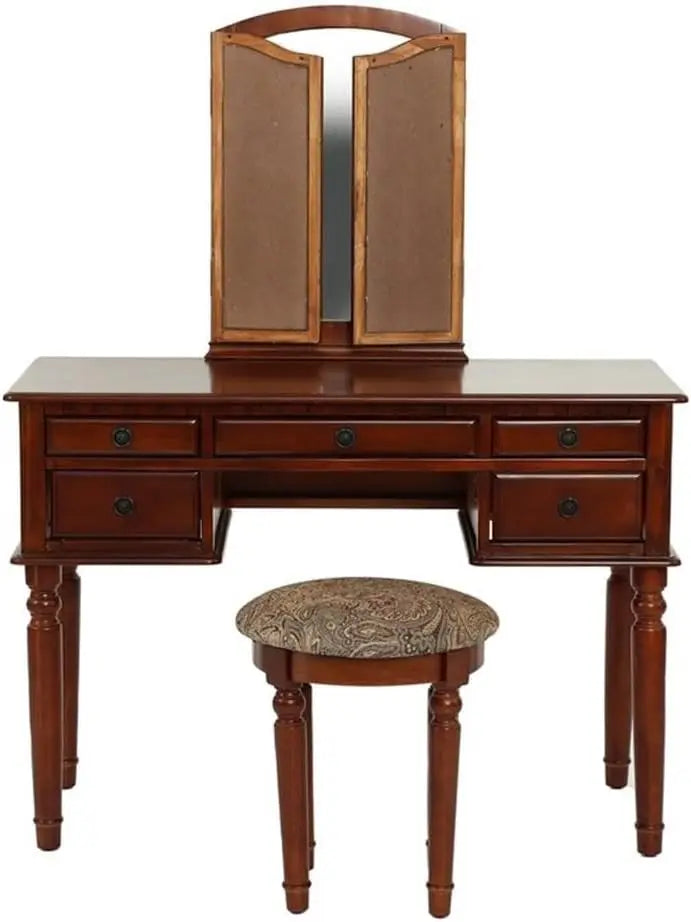 Bobkona St Croix Vanity Set with Stool and Mirror for Makeup Storage