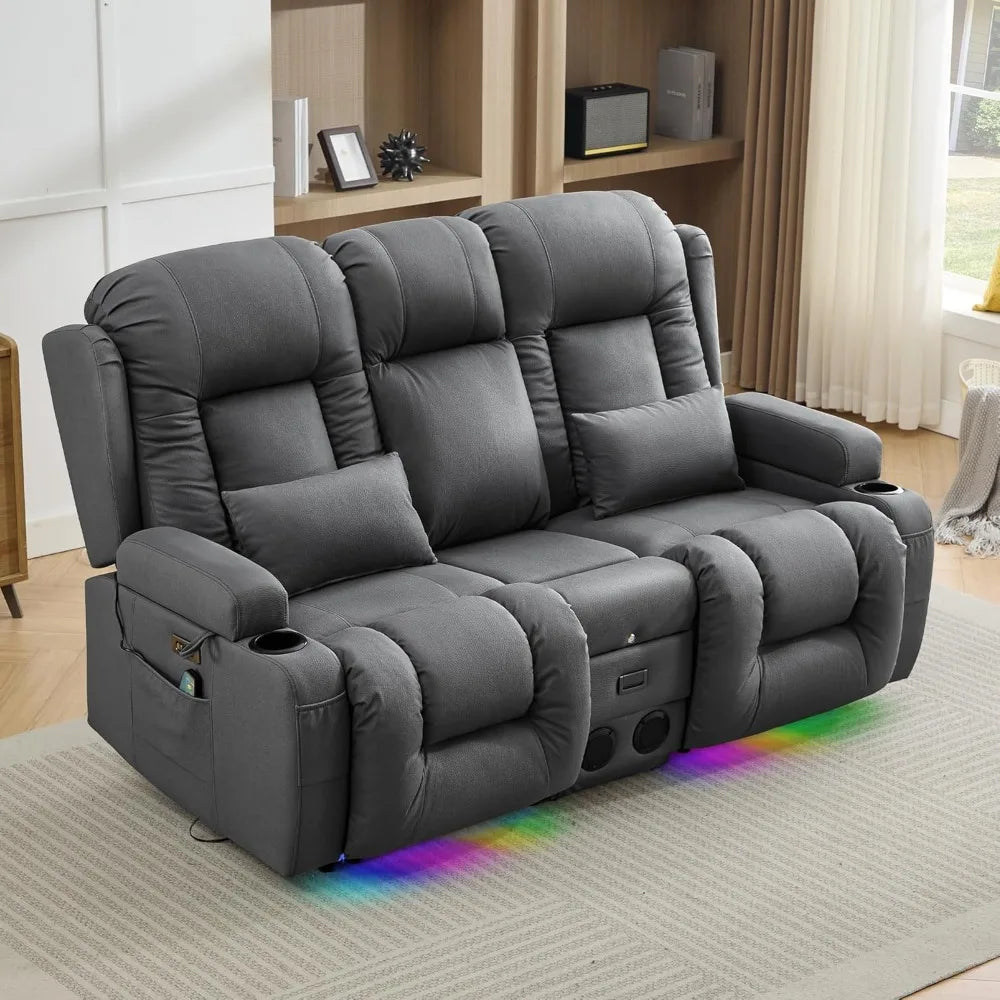 Reclining Loveseat with Console USB Speaker LED Light Storage