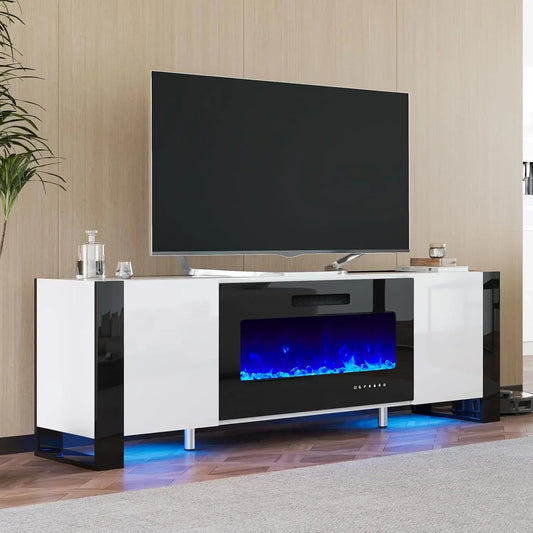 Fireplace TV Stand 70" Modern Entertainment Center with LED Lights