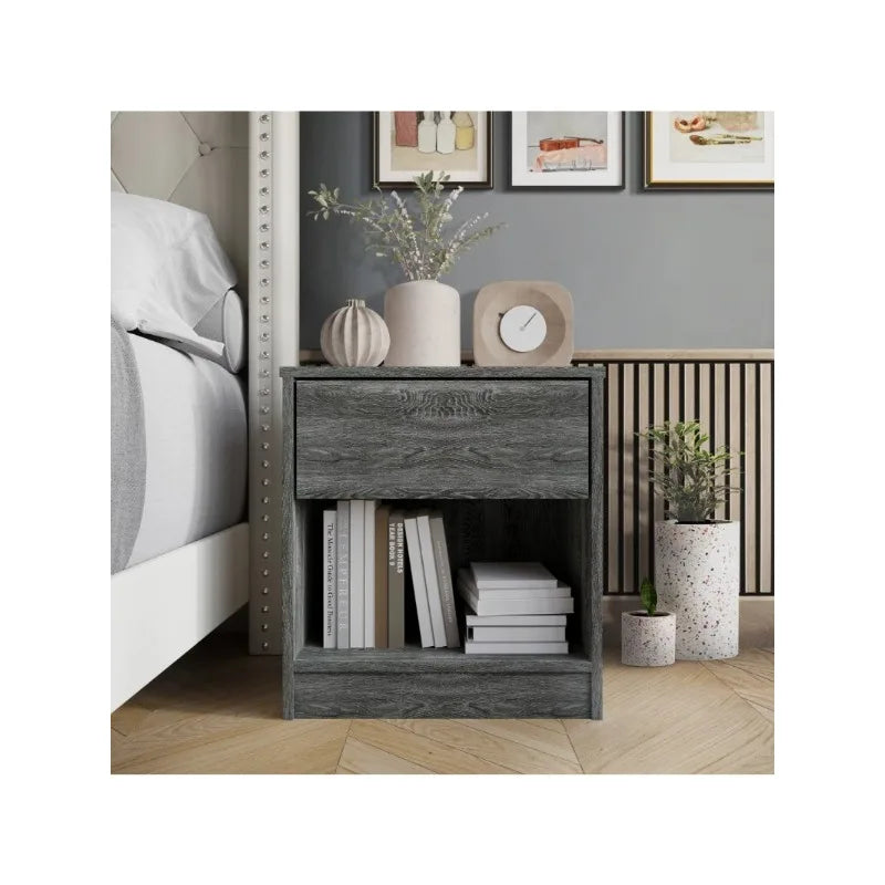 Versatile Wood Side Table Minimalist Nightstand with Drawer for Living Room