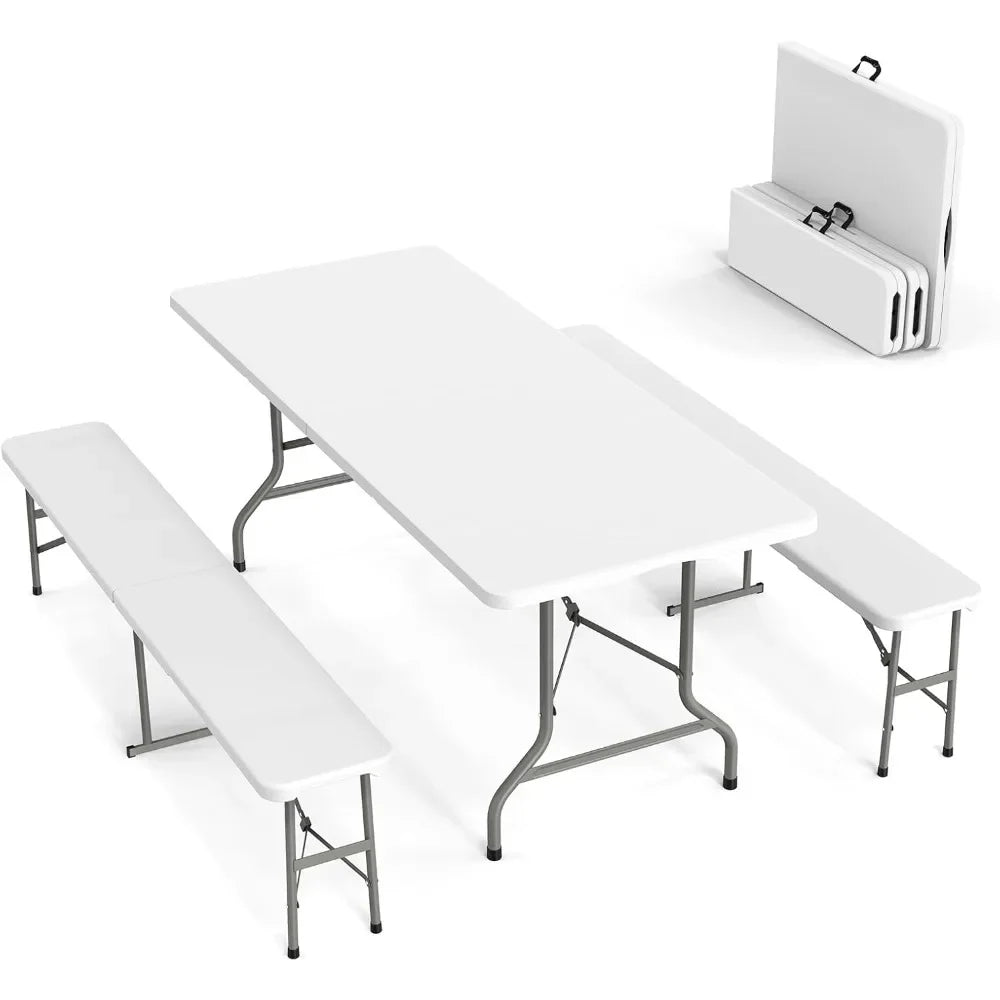 3-Piece Folding Picnic Table Set with 2 Benches for Outdoor Use