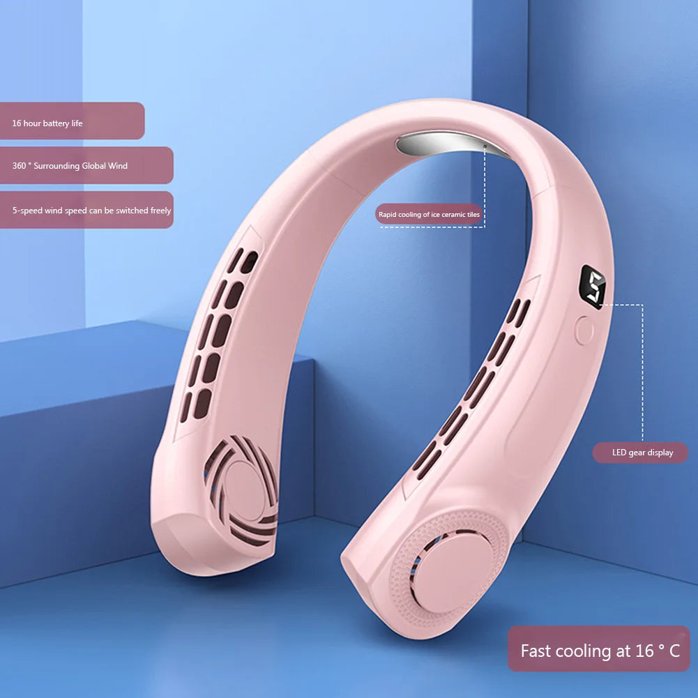 Mute USB Bladeless Neck Fan 5 Speeds Rechargeable Portable Cooling Fan