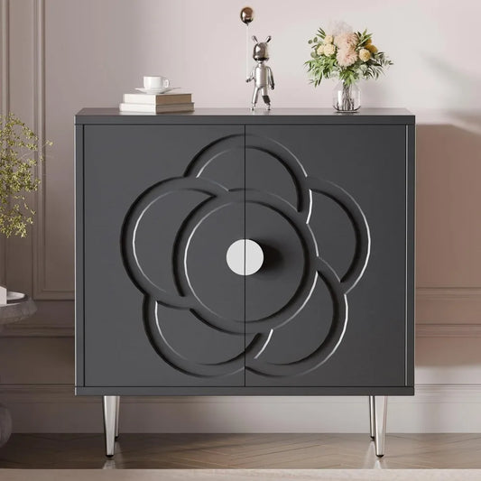 Modern Sideboard Storage Cabinet with Decorative Flower Pattern Doors