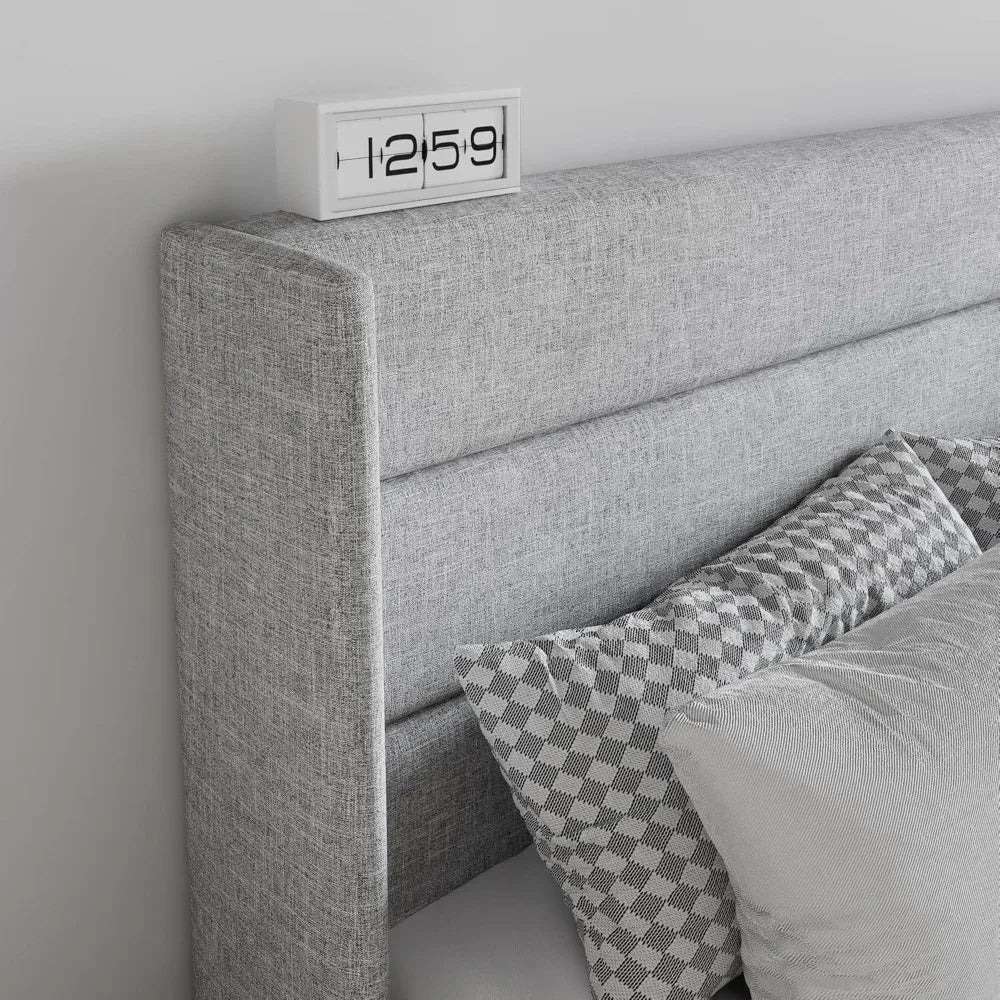 King Size Lift Up Storage Bed Modern Wingback Headboard Hydraulic