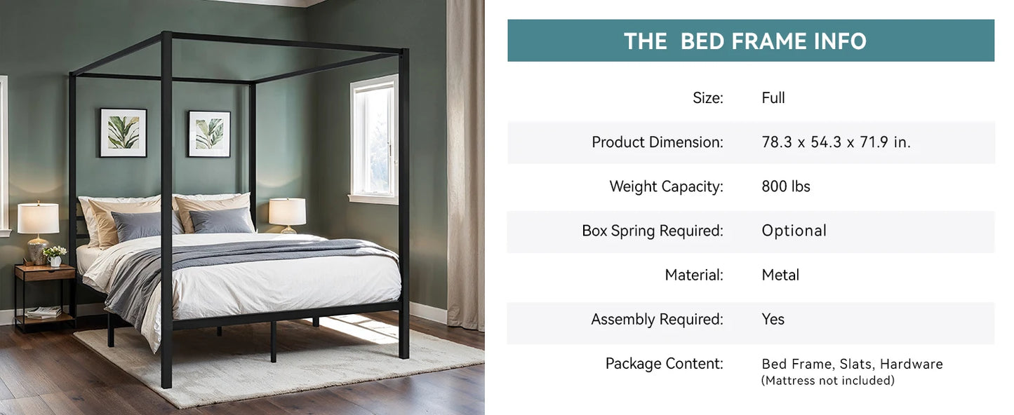 Ljustra Canopy Bed Frame Minimalist Sturdy Easy Assembly No Box Spring