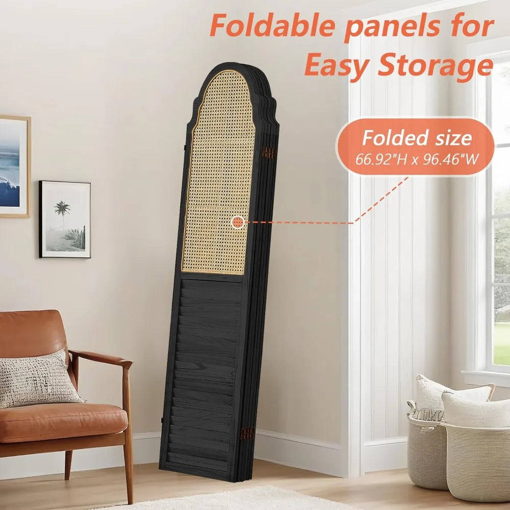 4 Panel Rattan Room Divider Folding Screen Privacy Partitions Modern