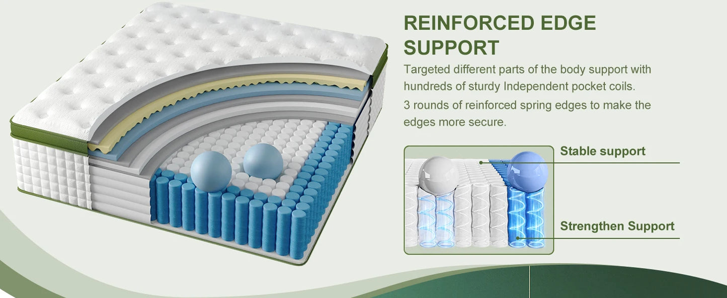 Ljustra 14 Inch Hybrid Mattress Gel Memory Foam Pocket Springs