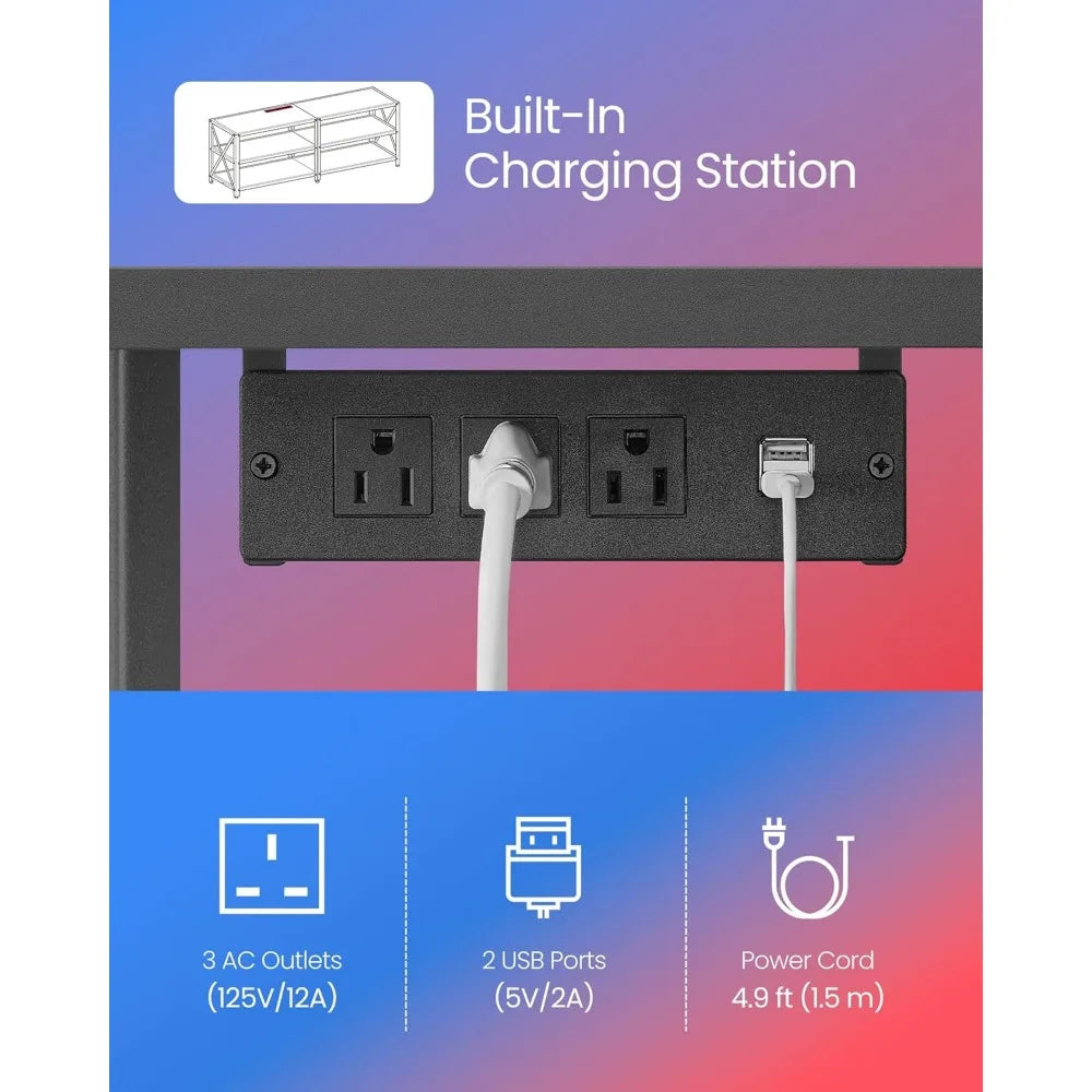 TV Stand with Power Outlets LED Lights for TVs up to 75 Inches