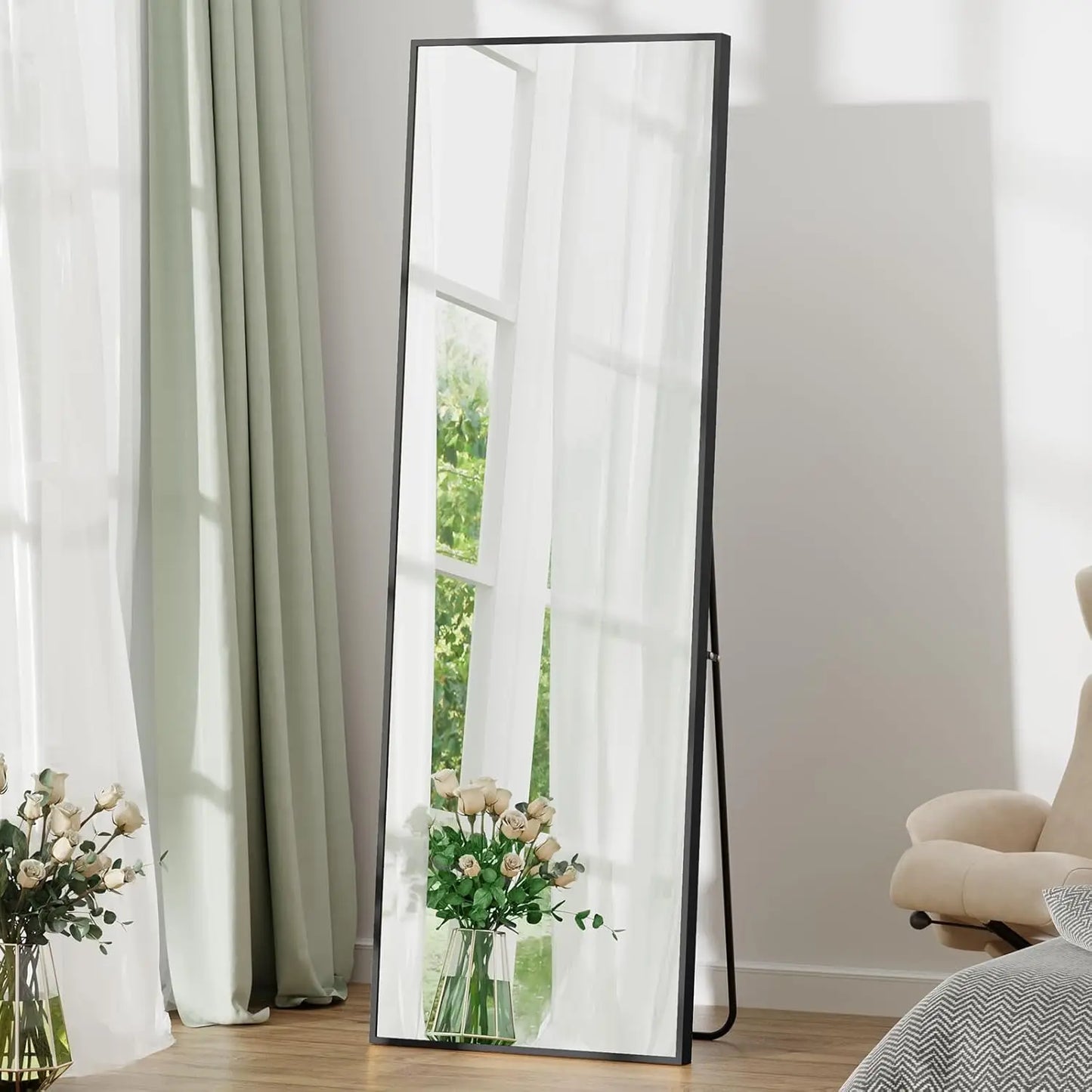 Ljustra 63x20 Full Length Wall Mounted Tilting Mirror Black Rectangular