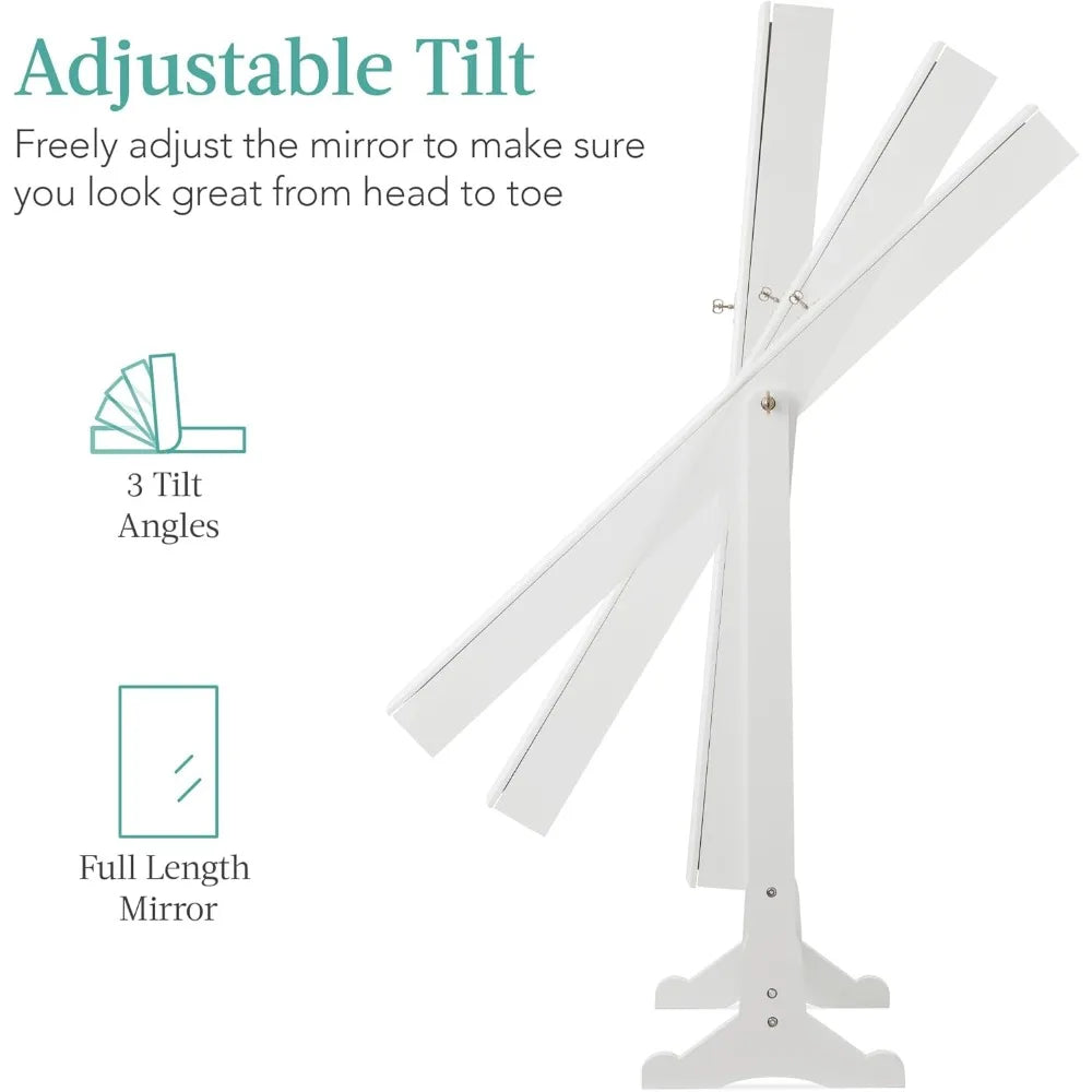 Freestanding Jewelry Armoire Cabinet Full Length Mirror Makeup Organizer