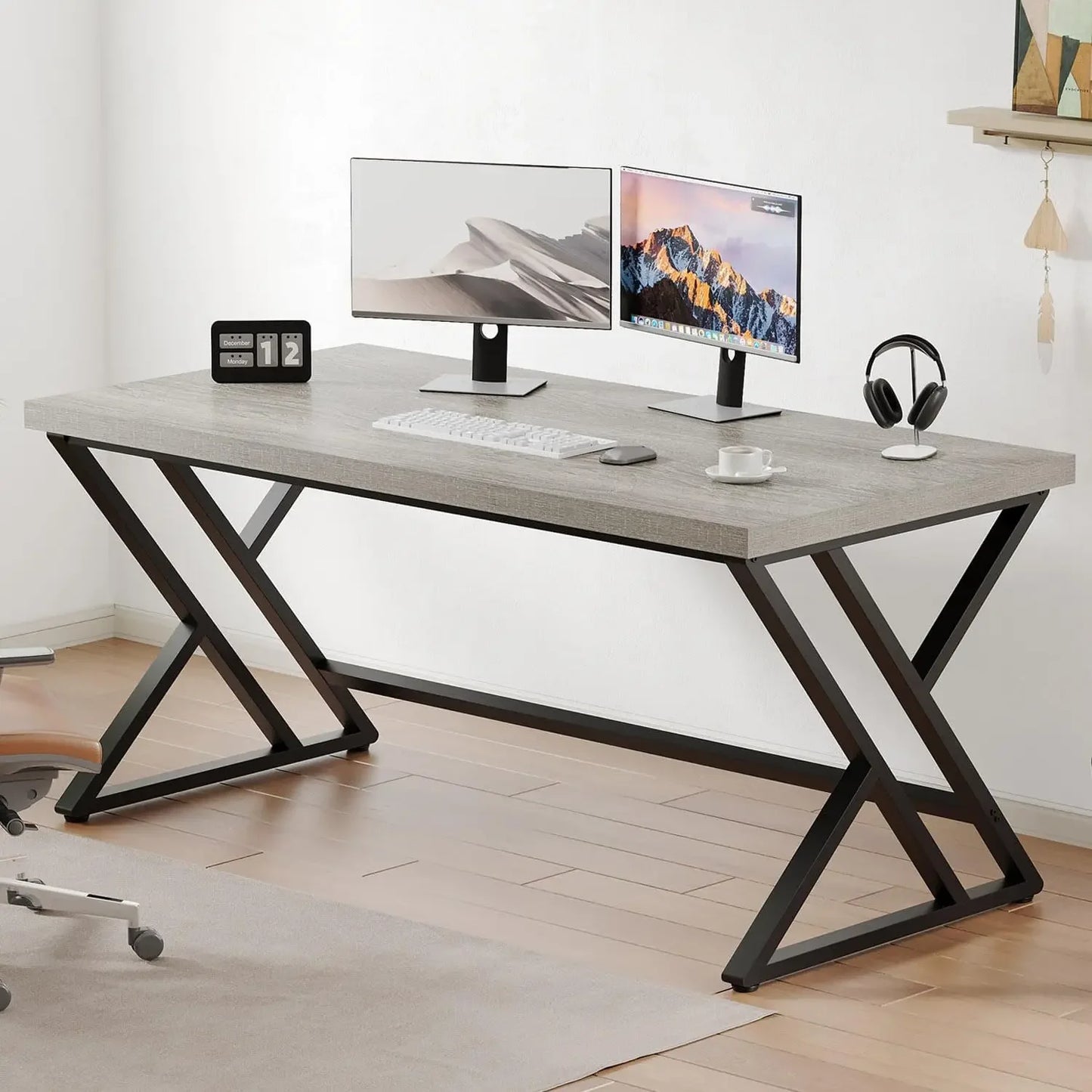 Industrial Computer Desk Rustic Wood Metal Home Office Writing Table