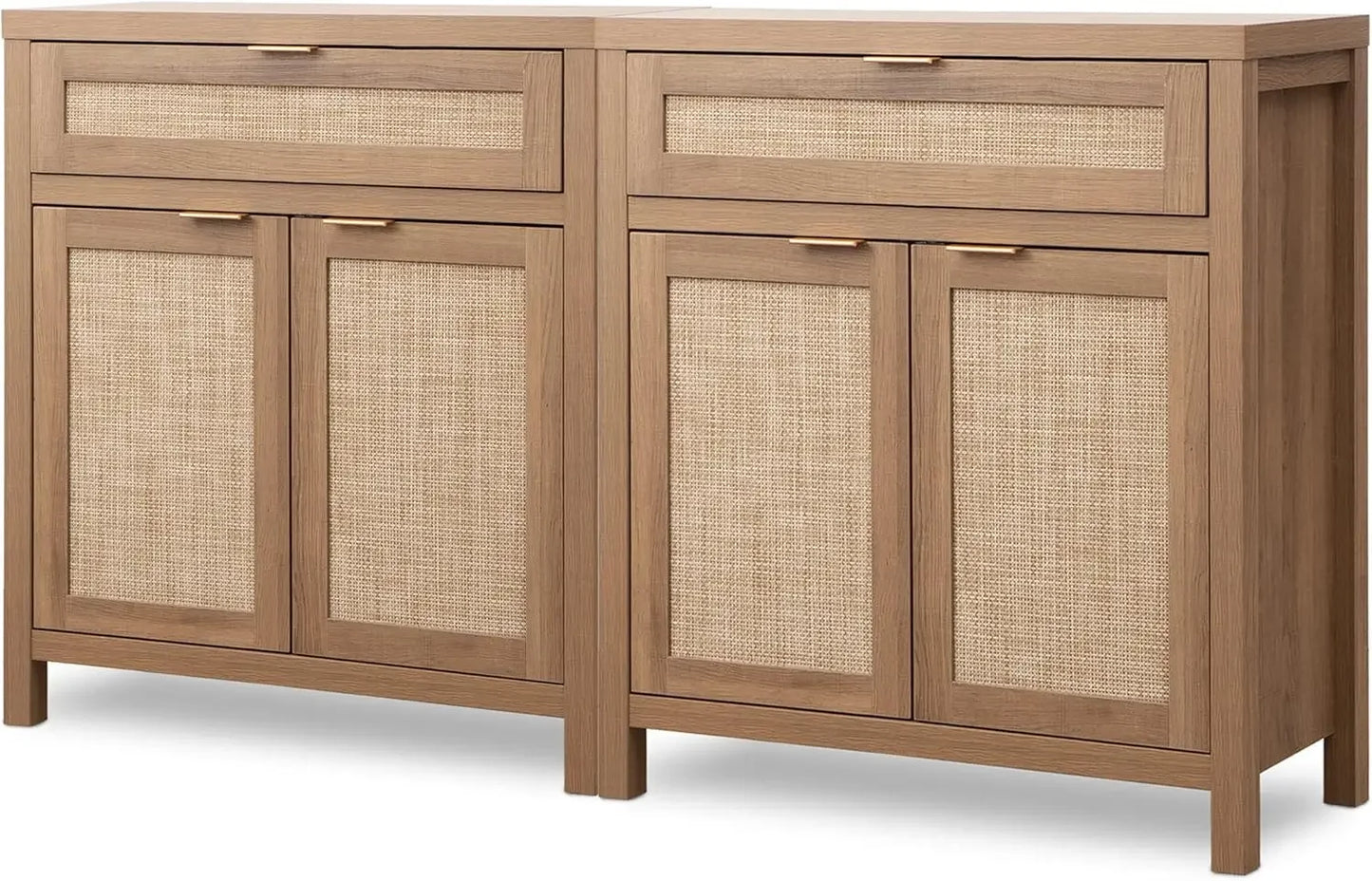 Buffet Storage Cabinet 2-piece Set Bohemian Rattan Sideboard Console
