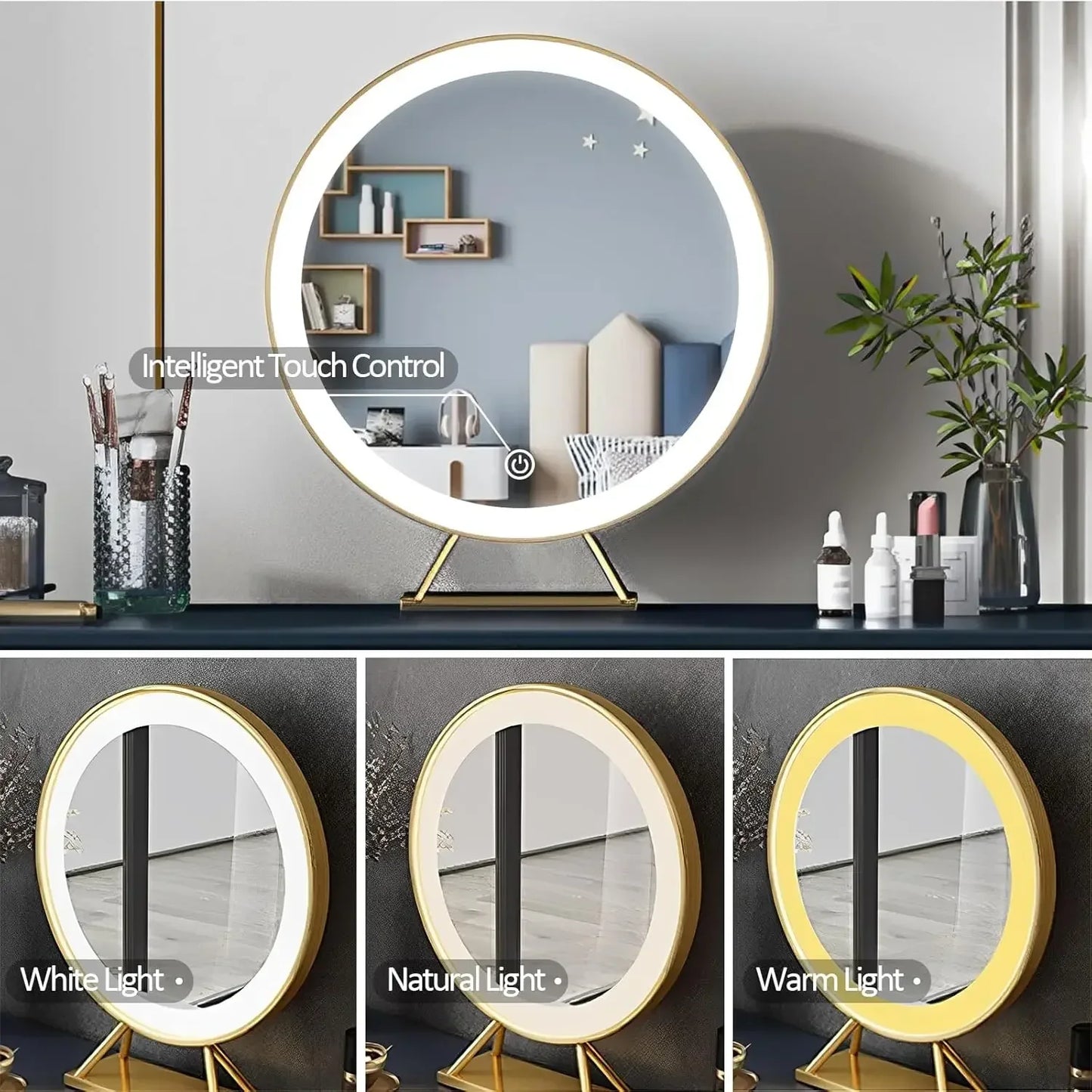 Makeup Vanity Set with Mirror Lights Dresser Table 4 Drawers Stool