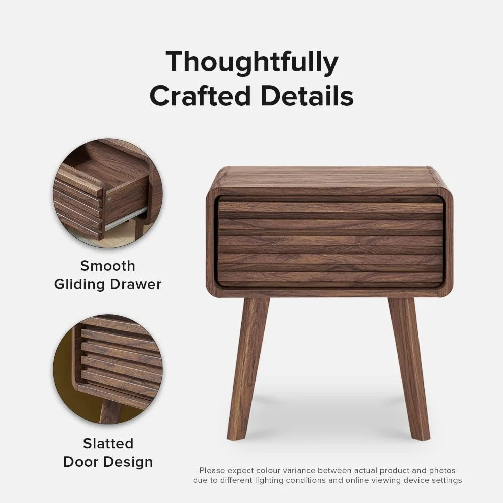 Ensley Nightstand Mid Century Modern Side Table with Drawer